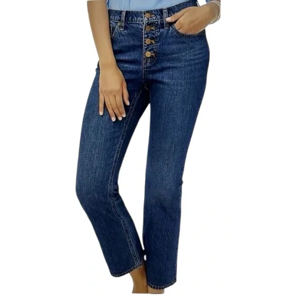 J. Crew Mid-Rise Flare Crop Dark Wash Button Fly Jeans size 25 - Picture 11 of 11